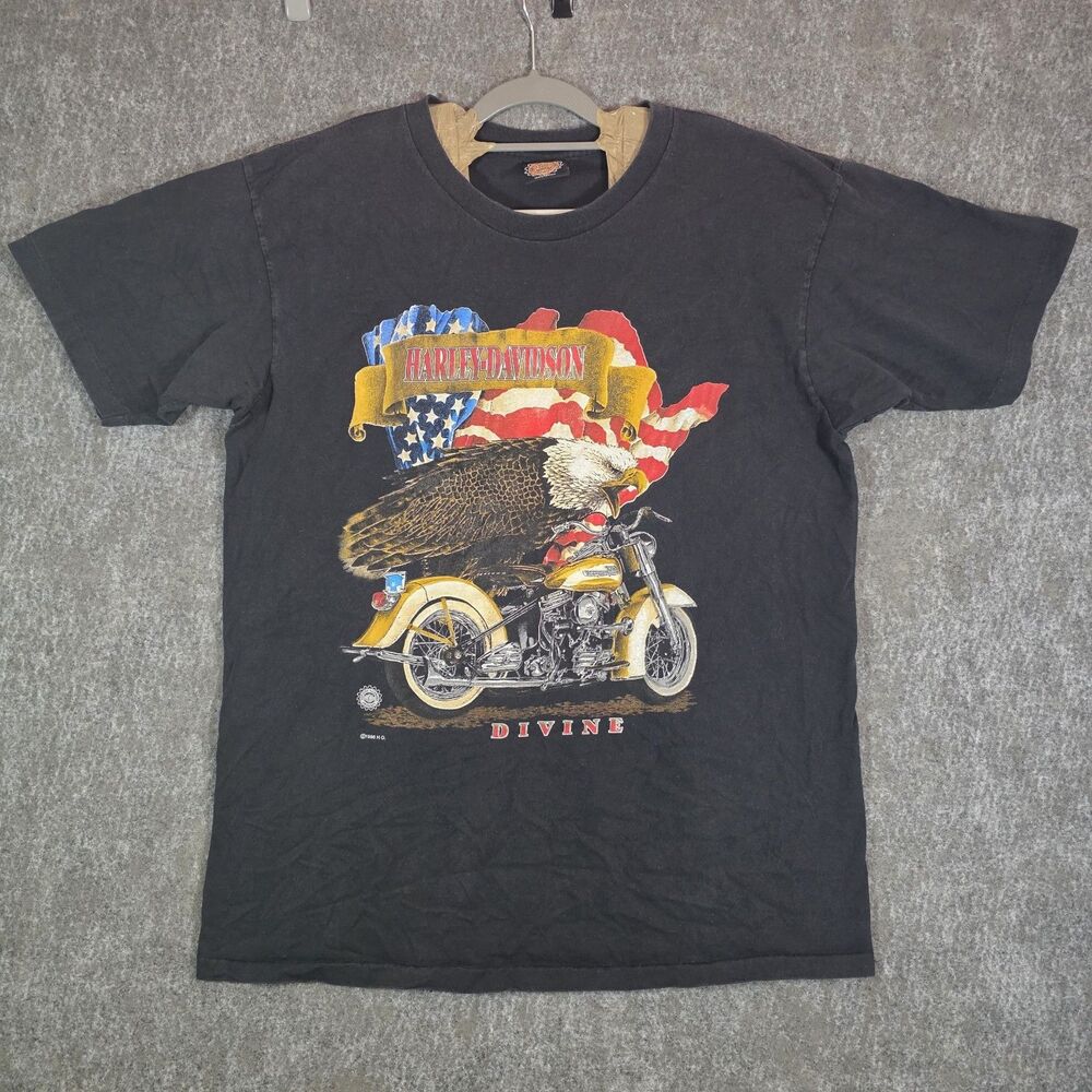 VTG Harley-Davidson 1996 Divine Eagle Men's XL Black Single Stitch T-Shirt